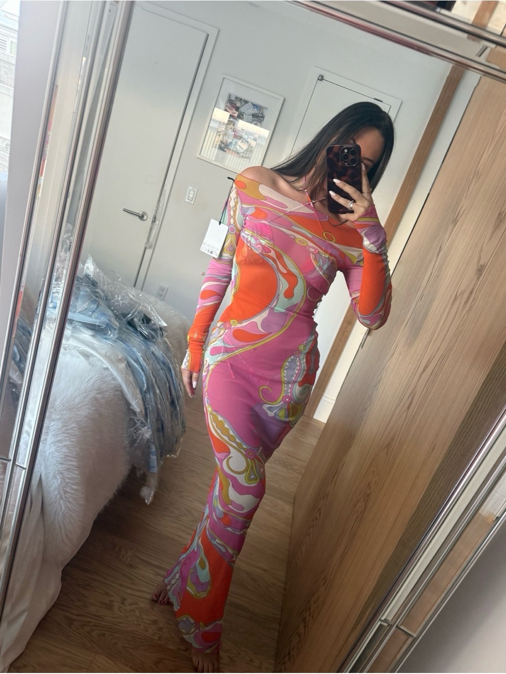 Orchidee Print Tulle Maxi Dress - Pink & Orange Swirl - Picture 3 of 4
